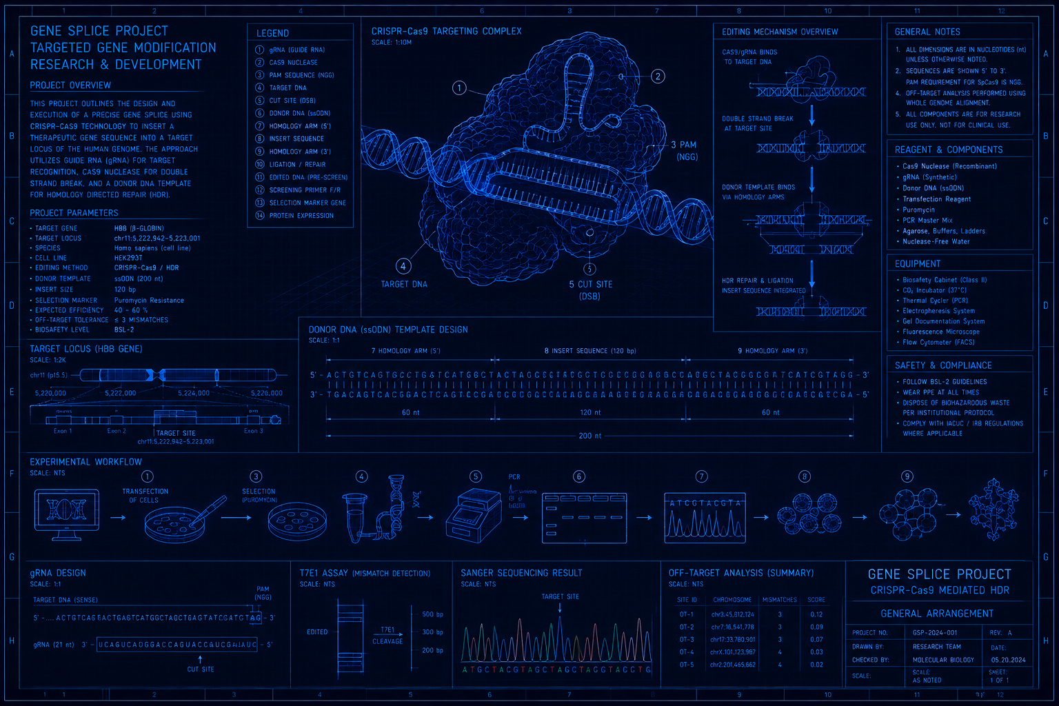 CRISPR-Cas9 gene splice research and development project blueprint
