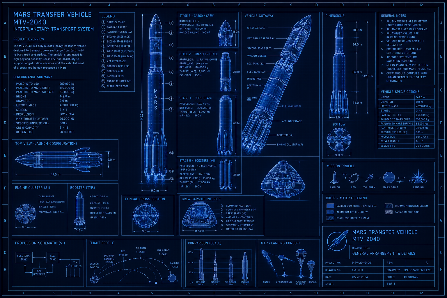 Mars Transfer Vehicle rocket construction — crewed mission to Mars