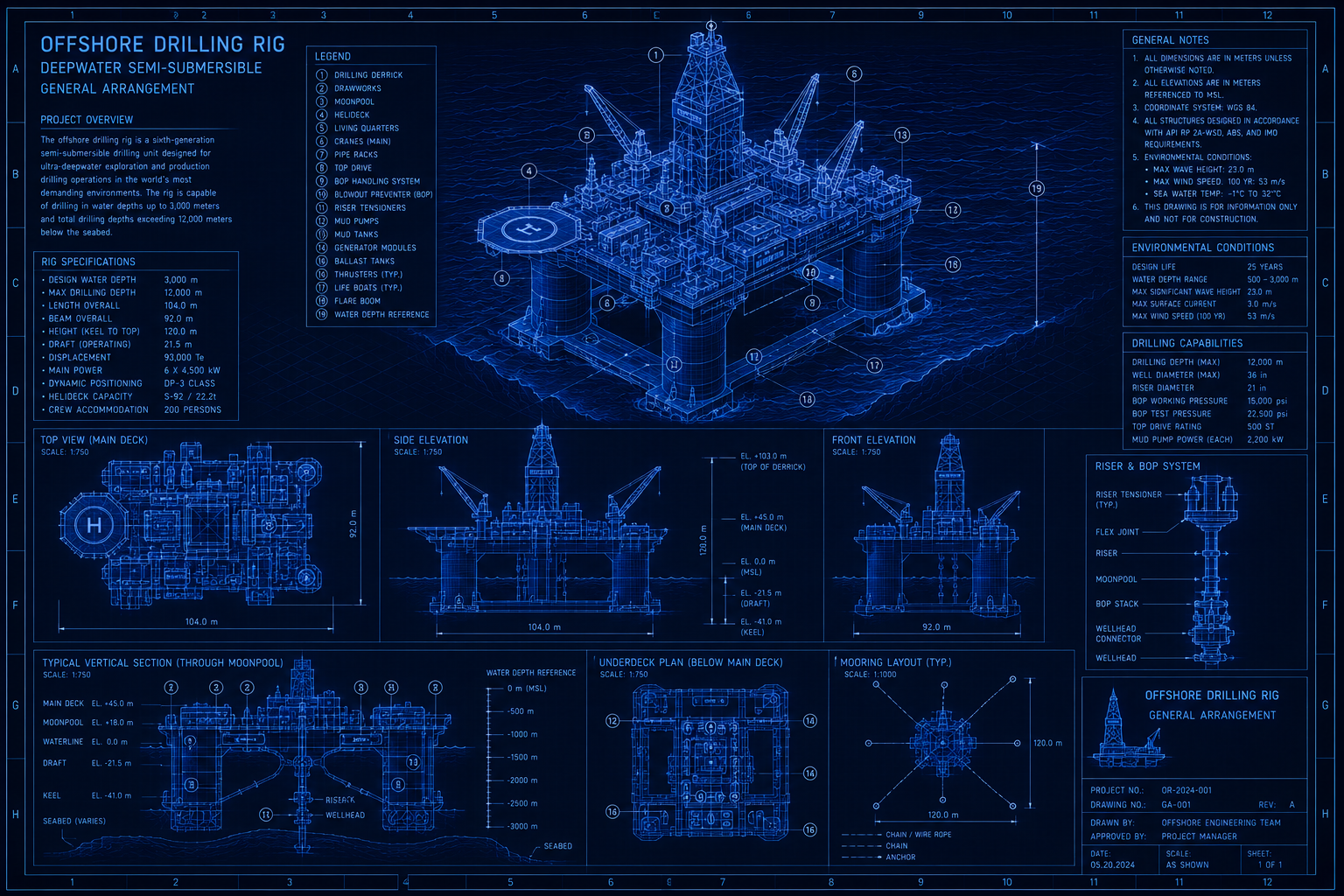 Deepwater semi-submersible offshore drilling rig campaign