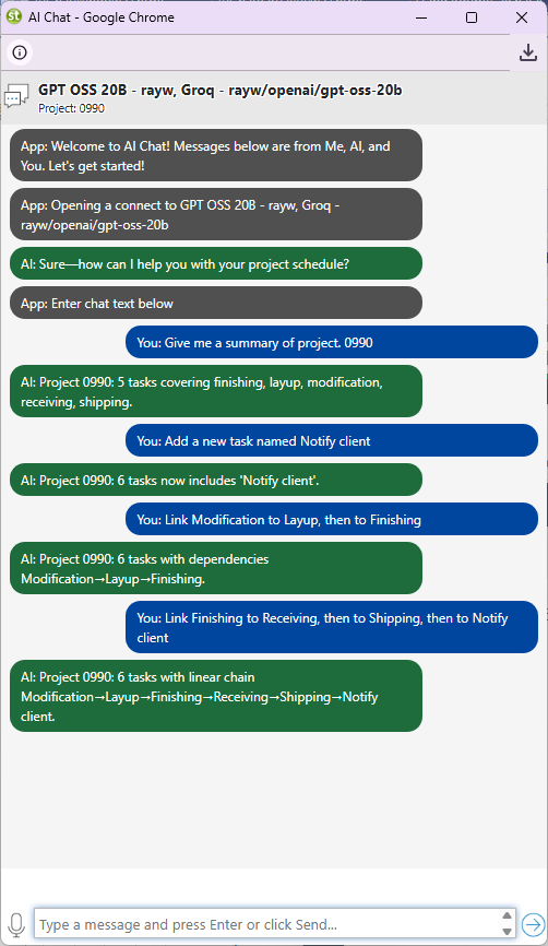 Maverick AI chat analyzing and restructuring a project schedule