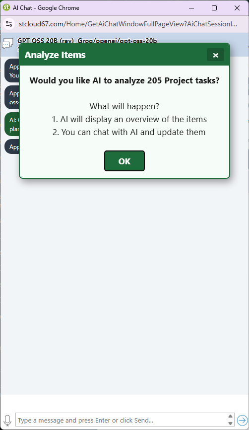 Maverick AI chat showing task selection option before opening the chat window