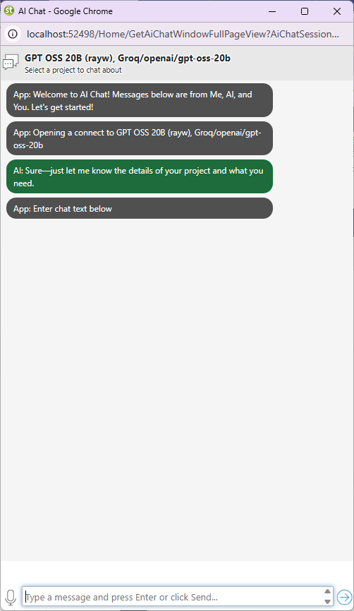 AI chat window open with no project selected