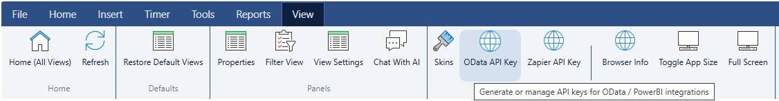 Maverick ribbon showing the Manage API Keys button