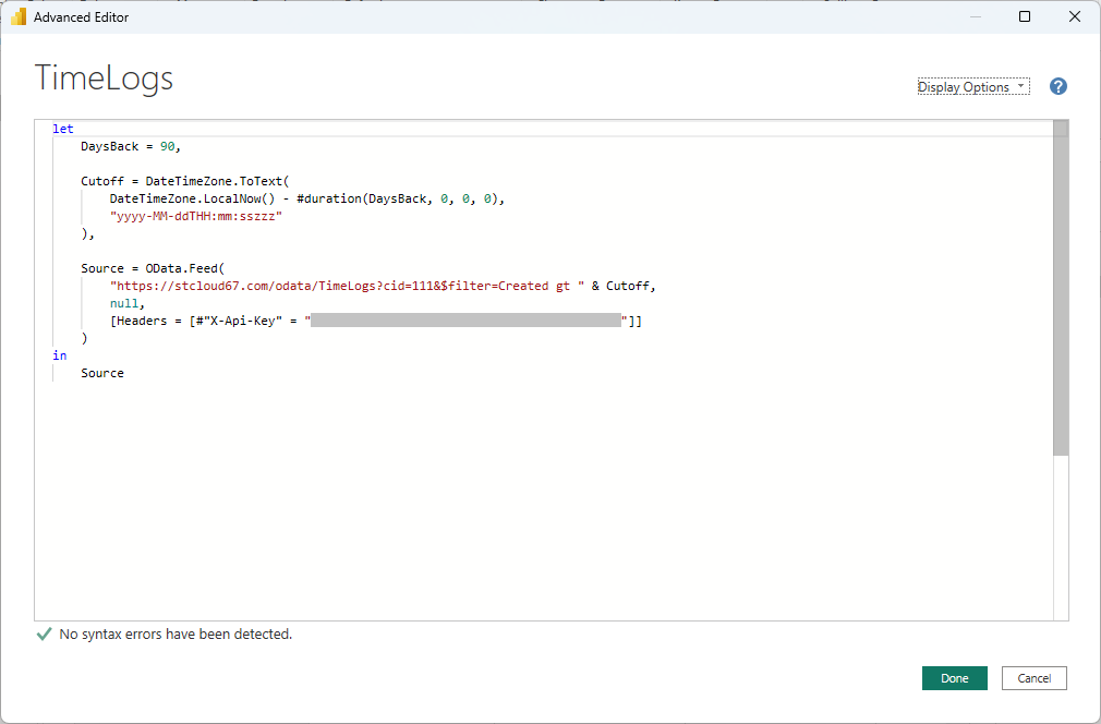 Power Query editor Home ribbon with Advanced Editor button