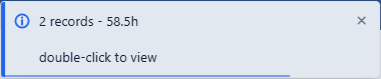 Toast notification reading 2 records - 58.5h, double-click to view, after clicking a Team Capacity bar
