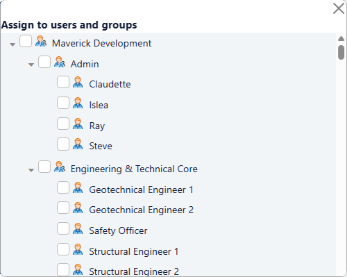 Resource assignment popup showing user selection and allocation percentage